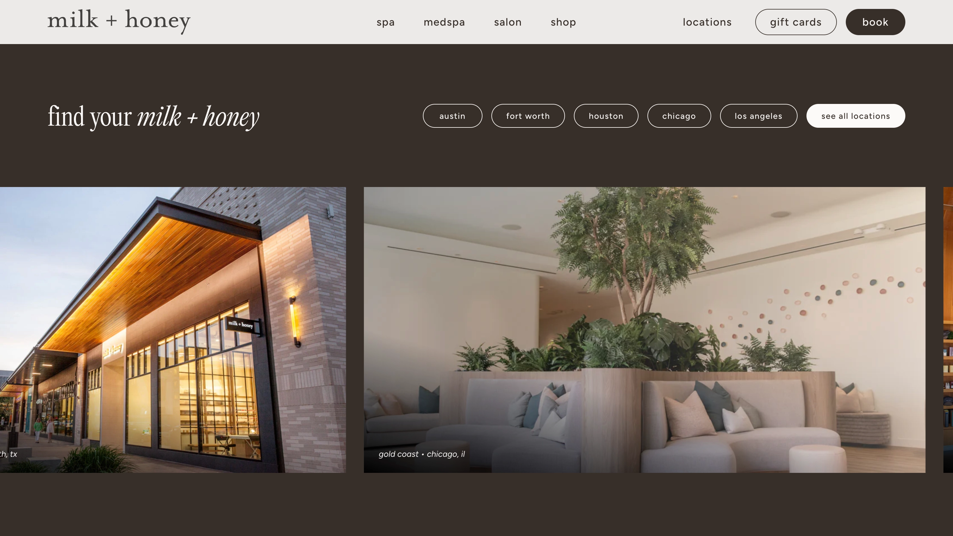 milk + honey website screenshot