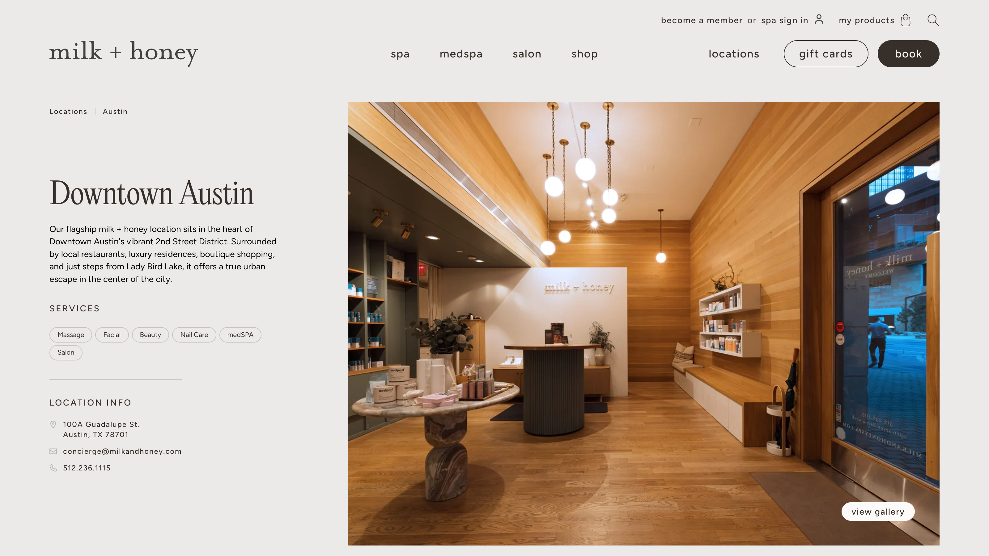 milk + honey website screenshot